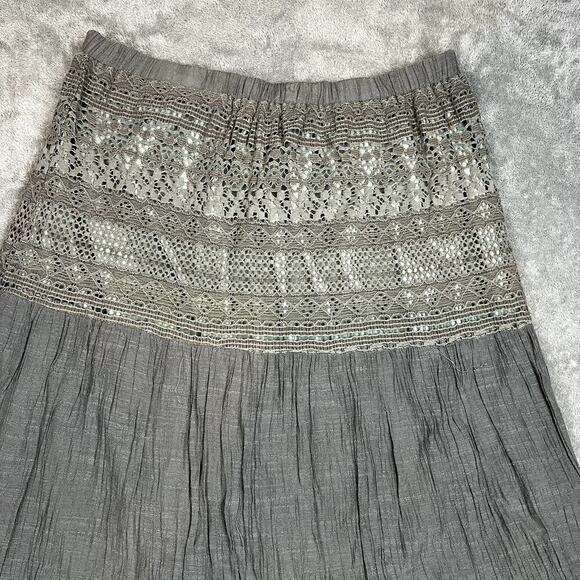 J.Crew Tiered Maxi Skirt Womens L Gray Embroidered Lined Rayon Eyelet Lace-Trim - Picture 2 of 9